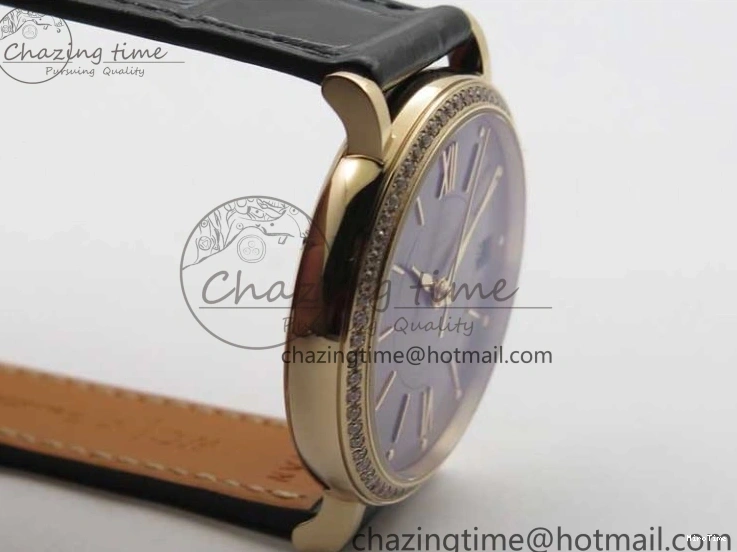 MIROTIME 1218 Durable Portofino 37mm RG V7F 1:1 Best Edition Gray Dial Diamonds Bezel on Black Leather Strap A 7089